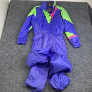 Vintage Black Bear Ski Jumpsuit Womens Small Purple Neon Colorblock RECCO 80s